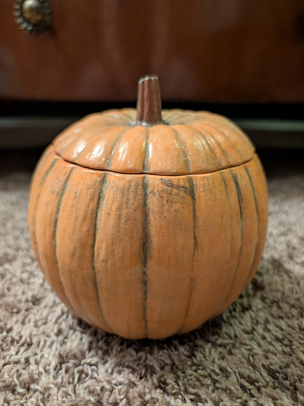 Vintage Ceramic Orange Pumpkin Jar with Lid - Home Accents